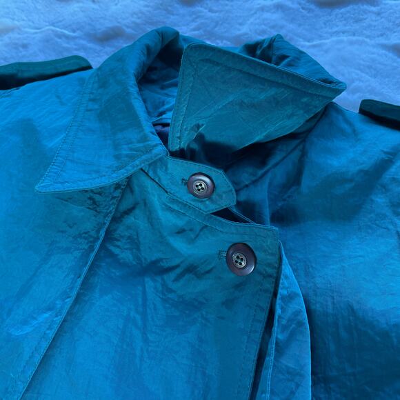 🔥Vintage 80s Maggie Lawrence Double Breasted Long Rain Trench Coat Quilt Line - Picture 10 of 16